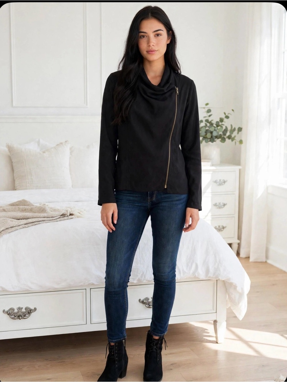 Forever 21 drape-front moto jacket —